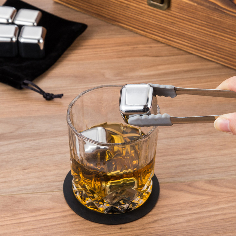 304不锈钢冰块威士忌酒杯套装速冻冰酒石洋酒杯水晶杯高档酒具套装 304冰块*8粒+杯子2个+木盒