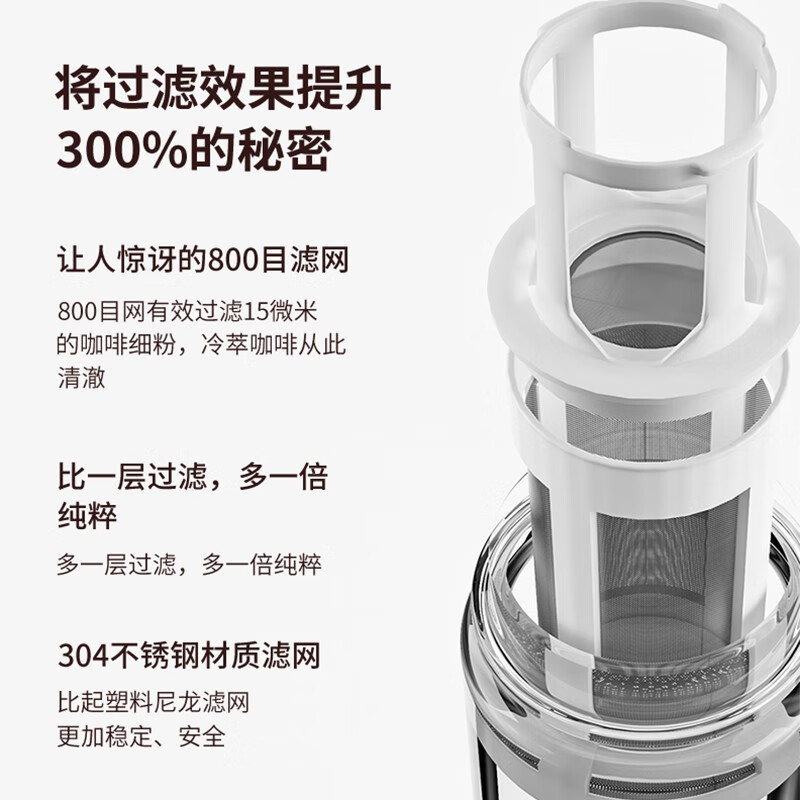 PAKCHOICE 双层304不锈钢滤网冷萃壶1000ML （颜色随机）