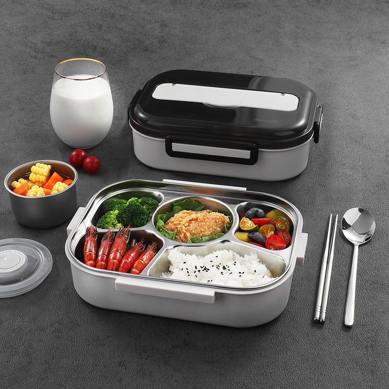 Maxcook美厨 304不锈钢多功能五格饭盒 中号杏色 MCFT525（汤碗随机发货）