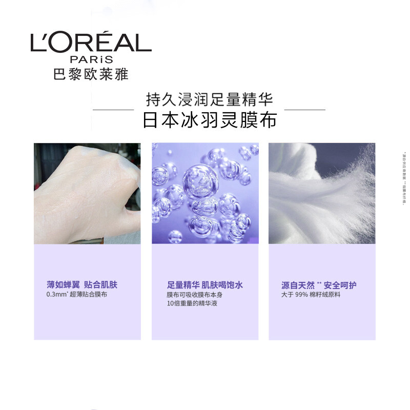 欧莱雅 复颜玻尿酸水光充盈导入淡纹膨润面膜 29g*15片/盒