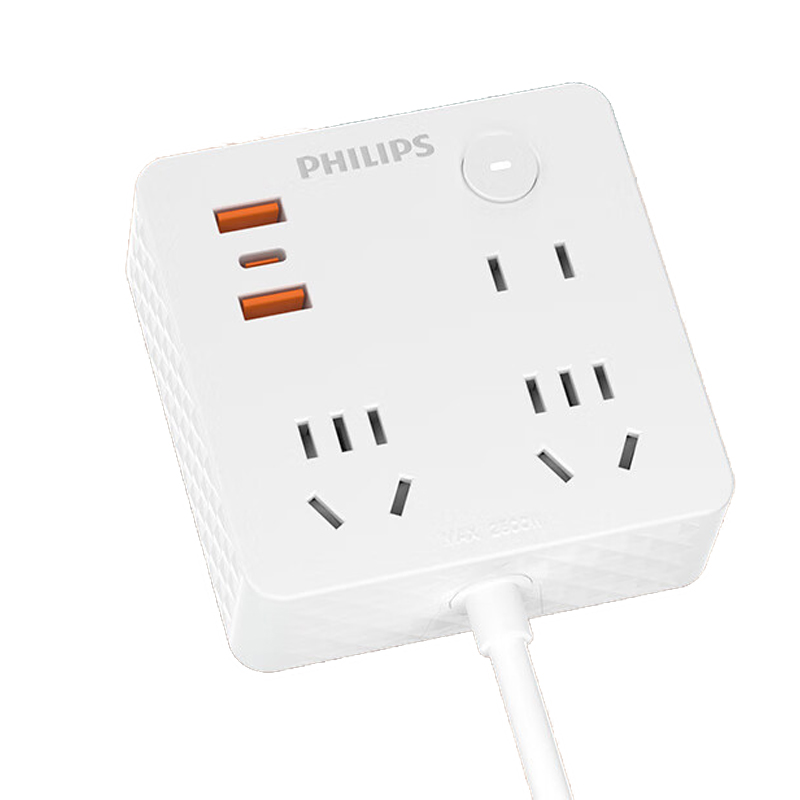 飞利浦（PHILIPS）排插插座86盒型桌面插座2*5孔+1*2孔+1*Type-C+2*USB-A 1.8米USB充PD20W MAX SPB8333WA/93