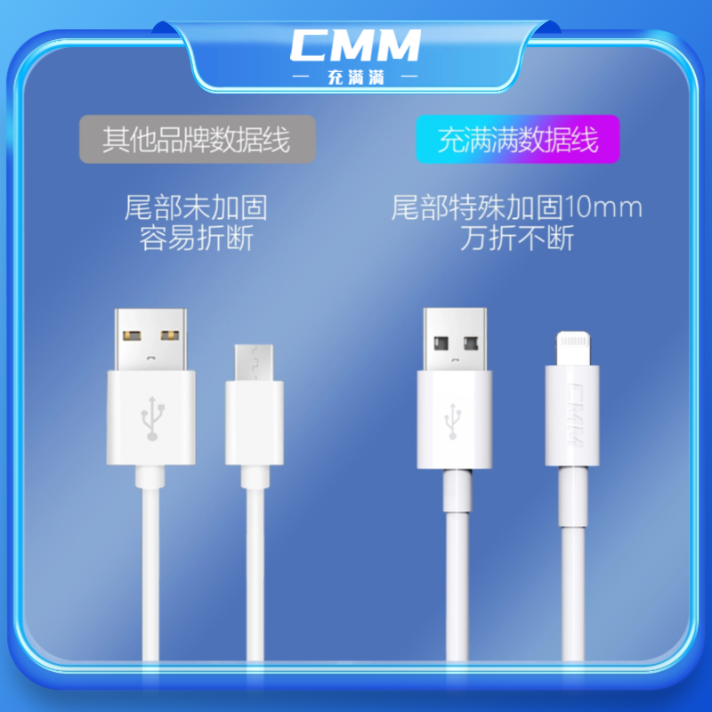 充满满 苹果数据线快充充电线 适用iPhone14/13/12Pro Max/XR/Xs/11/8手机ipad平板充电器线车载2M CMM-120
