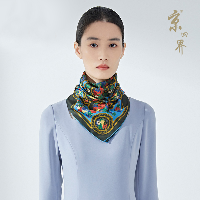 京四界 福气满满真丝丝巾  JSJ-650022 苷蓝绿 65*65cm