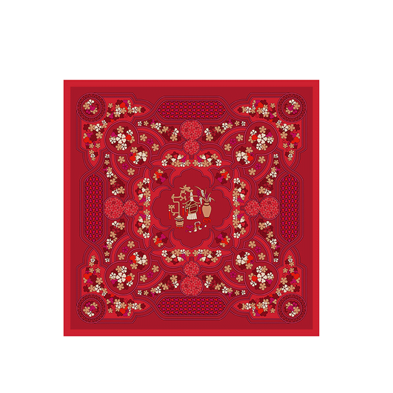 京四界 福气满满真丝丝巾 JSJ-650021 枣红色 65*65cm