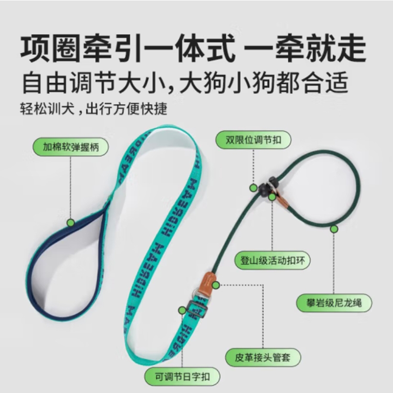 HiDREAM 狗狗软手柄牵引绳防爆冲一体P绳大型犬遛狗绳攀岩级尼龙绳 芋泥啵啵 