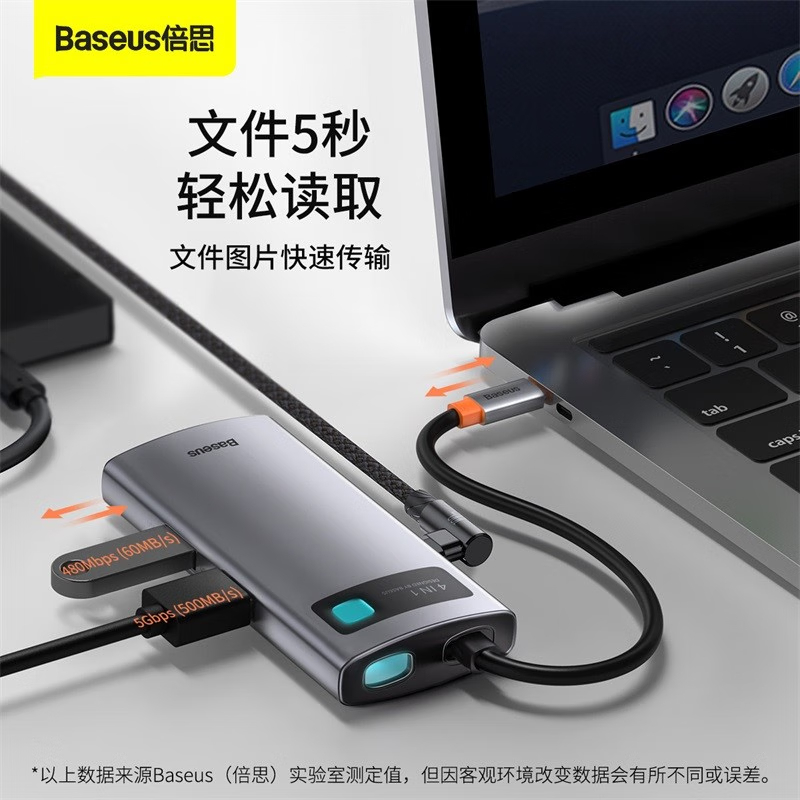 倍思 金属微光系列 四合一多功能扩展坞 （Type-C to HDMI*1+USB3.0*1+USB2.0*1+PD*1）CAHUB-CY0G 深空灰