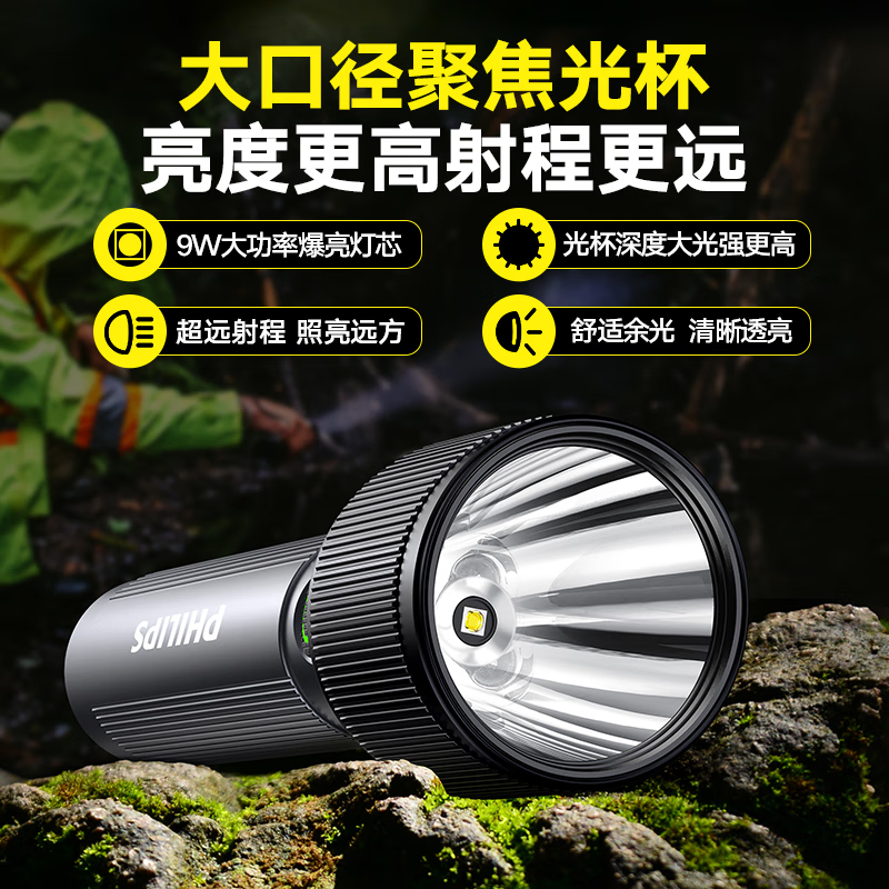飞利浦（PHILIPS）手电筒强光手电超长续航家用小型户外照明应急灯充电 SFL2242/93