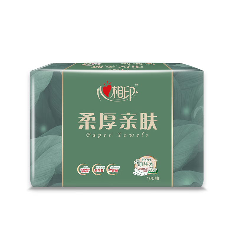 心相印 柔厚亲肤三层100抽3包塑装抽纸  DT100-ZTA0000017