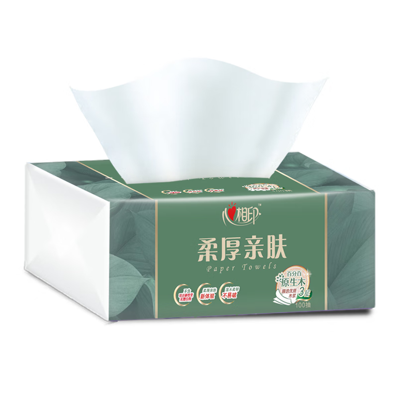 心相印 柔厚亲肤三层100抽3包塑装抽纸  DT100-ZTA0000017