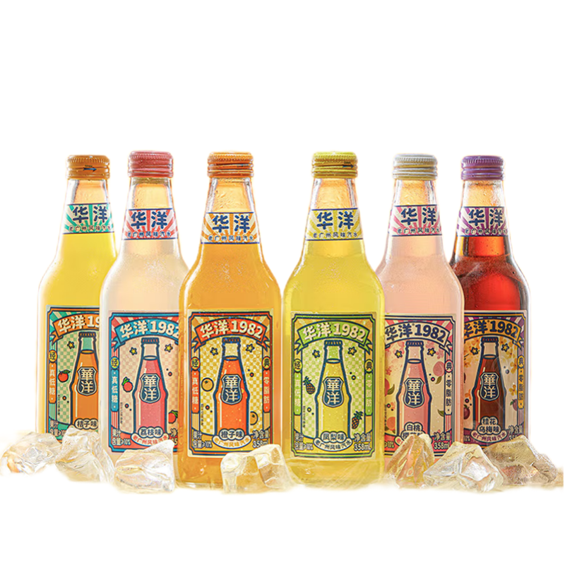 华洋  1982汽水各种口味果汁型碳酸饮料358ml*6瓶 