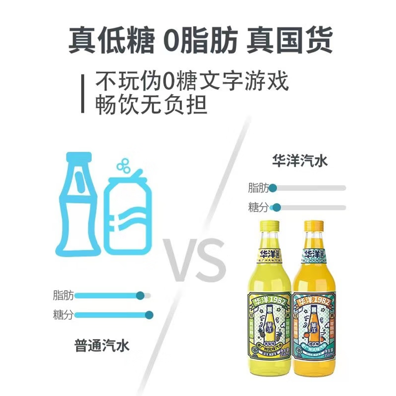 华洋  1982汽水各种口味果汁型碳酸饮料358ml*6瓶 