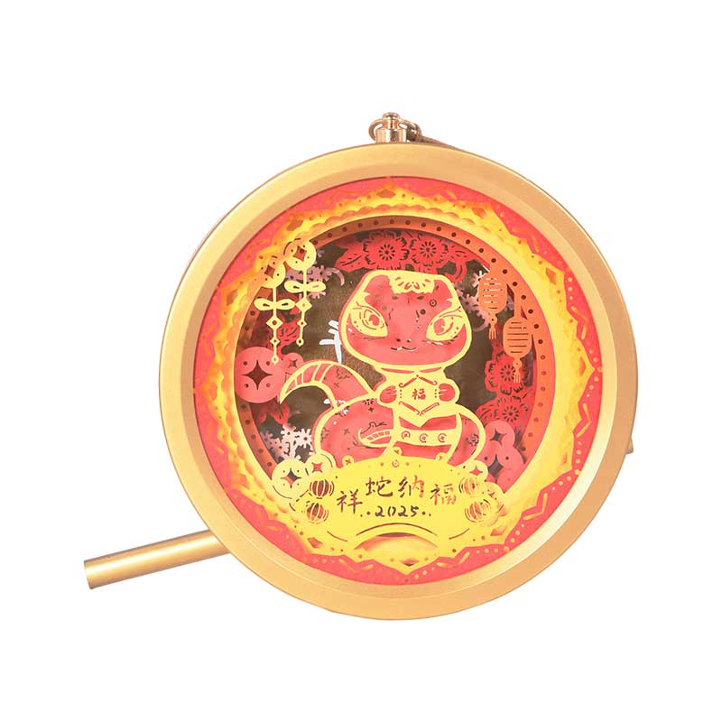春节灯笼蛇年手提纸雕灯diy材料卡通儿童古风花灯宫灯文创礼物 祥蛇纳福（金框DIY）