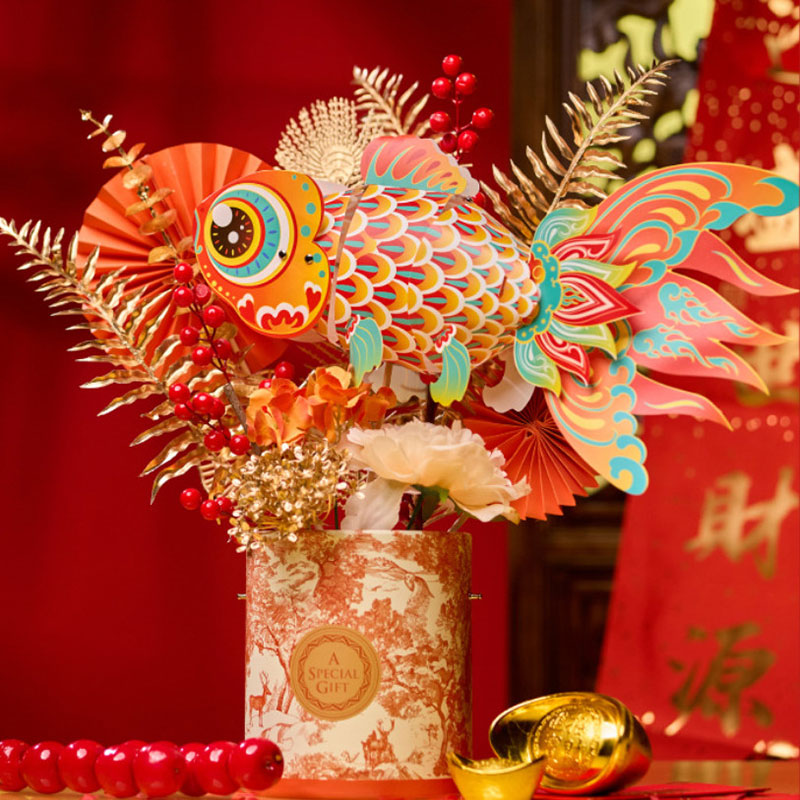 蛇年鳌头年宵花福桶儿童创意Diy插花 非遗澄莲花桶