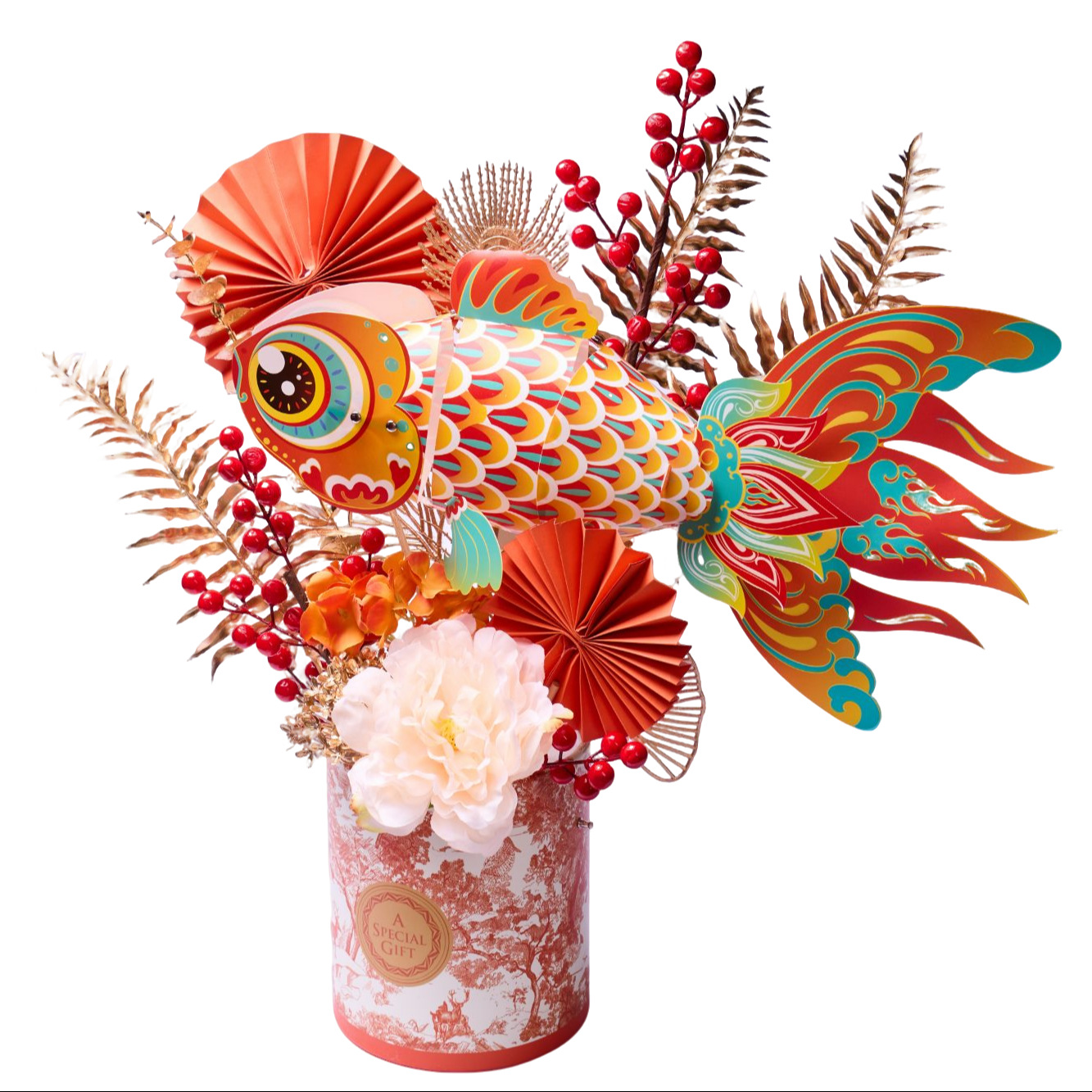 蛇年鳌头年宵花福桶儿童创意Diy插花 非遗澄莲花桶