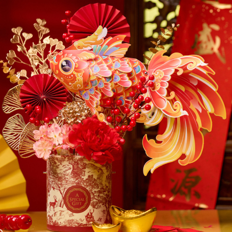 蛇年鳌头年宵花福桶儿童创意Diy插花 玲珑龙鱼花桶