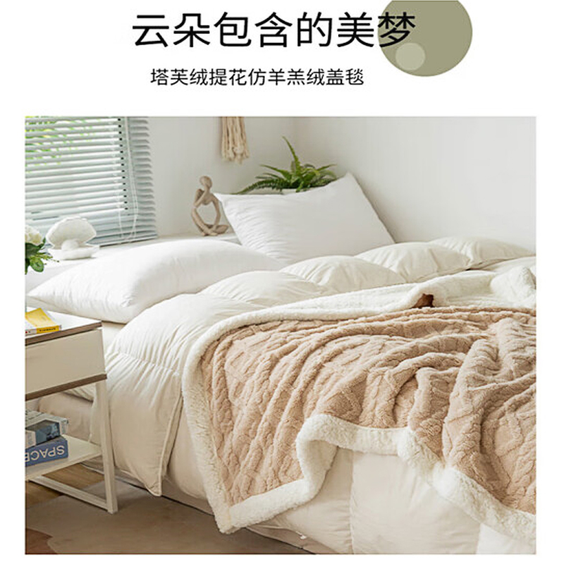 洁丽雅  塔芙绒毛毯加厚2*2.3M 2400G  卡其   JF-240001