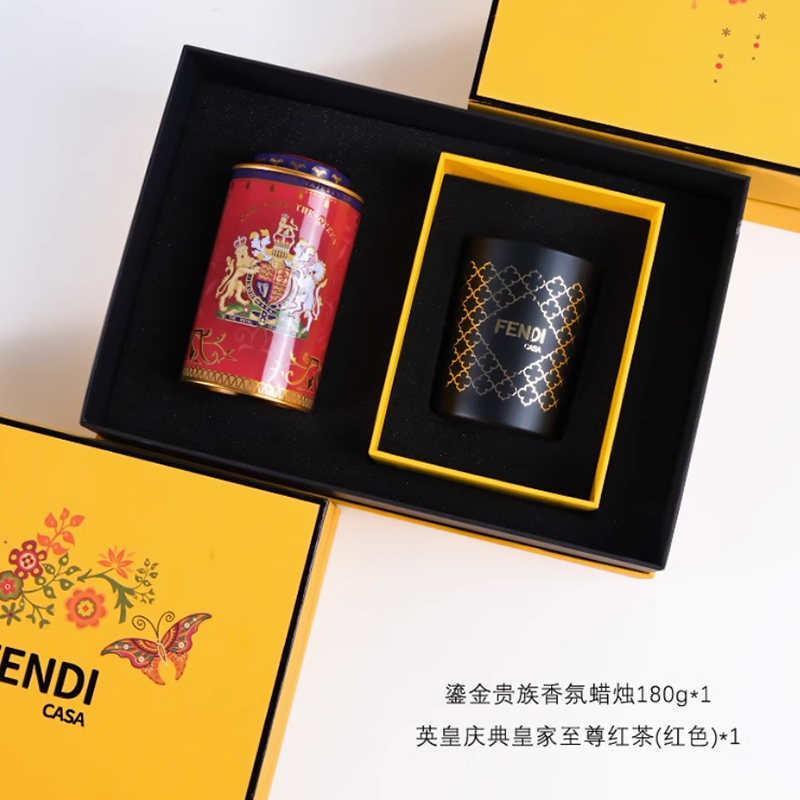 芬迪卡萨  香氛蜡烛 x 英皇庆典 大款礼盒套装（鎏金贵族香氛蜡烛180g 英皇庆典皇家至尊红茶 红色*1）