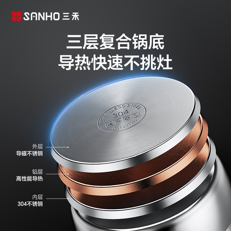 三禾 蒸锅304不锈钢蒸笼蒸鱼馒头三层加厚电磁炉煤气灶通用蒸锅30cm  GZ30E3