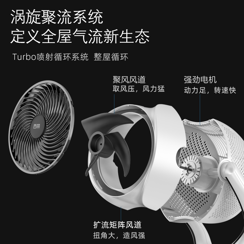 西丽 空气循环扇家用台立式落地扇八字摇头循环风扇落地直流变频卧室办公室轻音涡轮换气对流扇 AI语音 皓月白 FX-Y0131AD