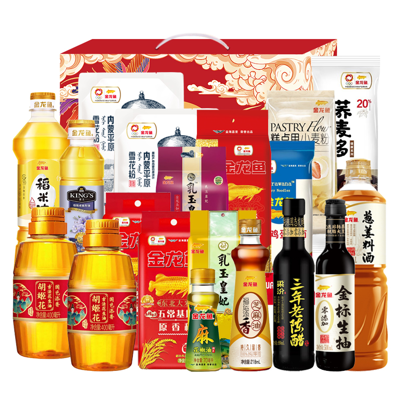 金龙鱼礼盒 米面粮油套装 伴手礼 五谷杂粮礼盒 员工福利 企业团购优惠 金龙鱼龙腾凤舞 G款4050g+4238ml