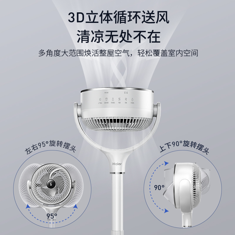 海尔（Haier） 空气循环扇遥控电风扇家用摇头电扇涡轮换气扇循环对流风扇节能小风扇  HFX-Y2340B 白色