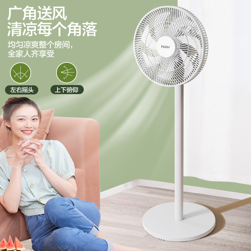 海尔（Haier） 电风扇落地扇家用音轻风扇五叶摇头可升降电扇台立式大风量台扇 直流遥控款 HFS-Y3556AP