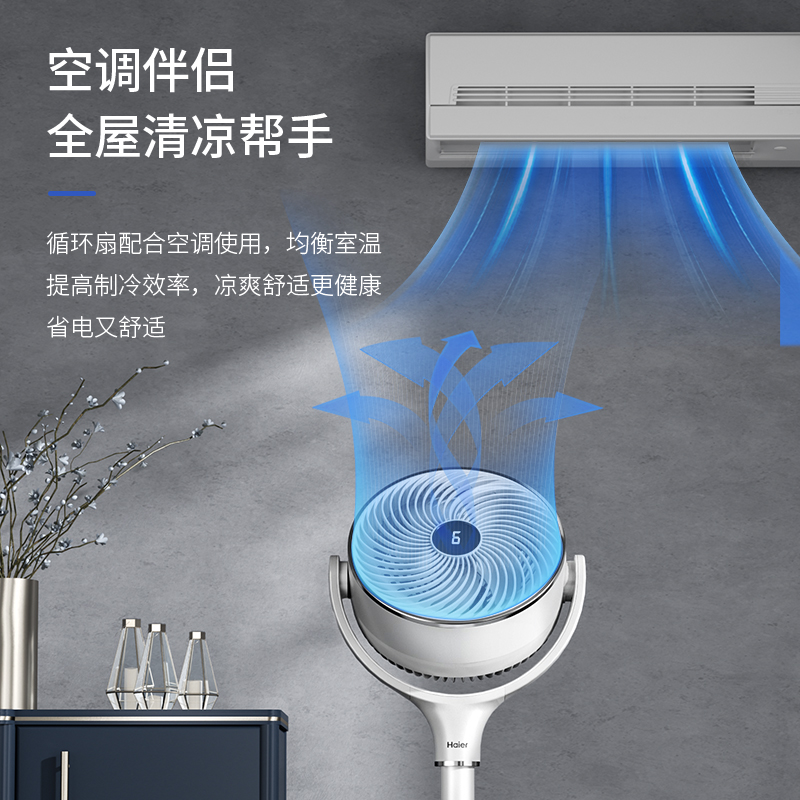 海尔（Haier） 空气循环扇遥控电风扇家用摇头电扇涡轮换气扇循环对流风扇节能小风扇  HFX-Y2340B 白色
