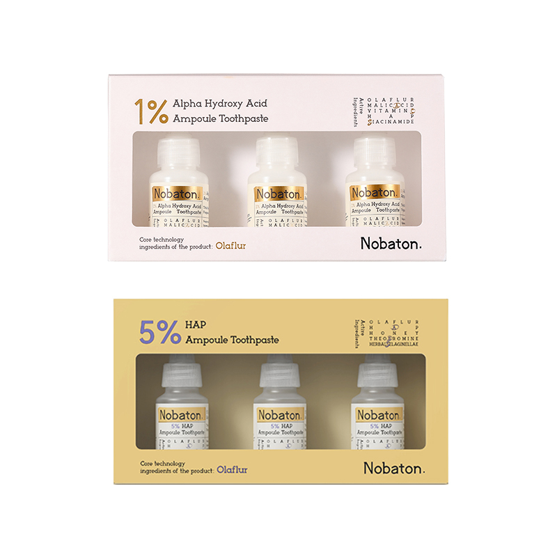 Nobaton诺巴顿 牙齿美白+修护两盒装（1%果酸美白牙膏35g*3+5%HAP修护牙膏35g*3）套装一