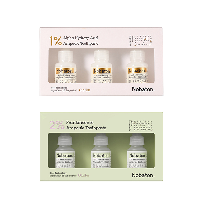 Nobaton诺巴顿 牙齿美白+清新两盒装（1%果酸美白牙膏35g*3+2%乳香清新牙膏35g*3）套装二